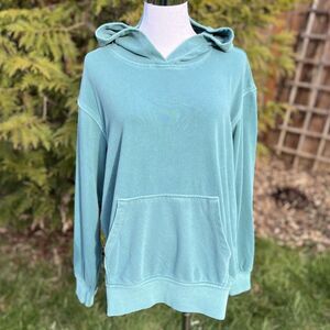 Zenana Soft Fleece Pigment Dyed Kangaroo Pocket Hoodie Teal Green Medium NEW